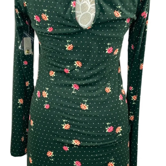 Free People Emerald Green Combo Mini Dress Square Neck SZ M MSRP: $108 - Picture 4 of 9